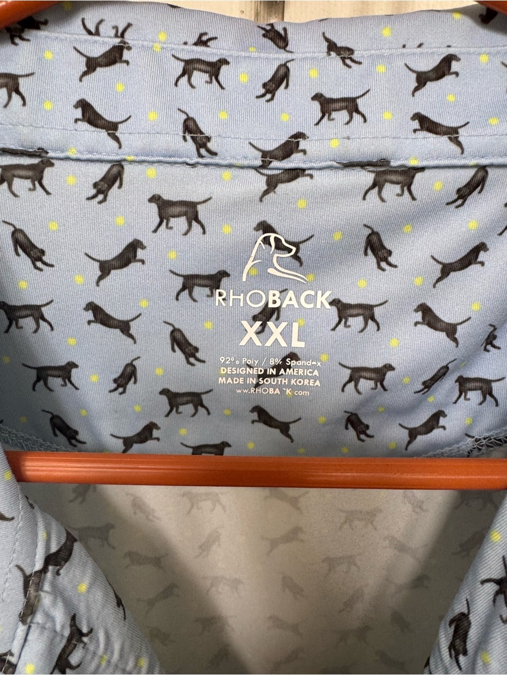 Rhoback Light Blue Polo with Black Dog Print